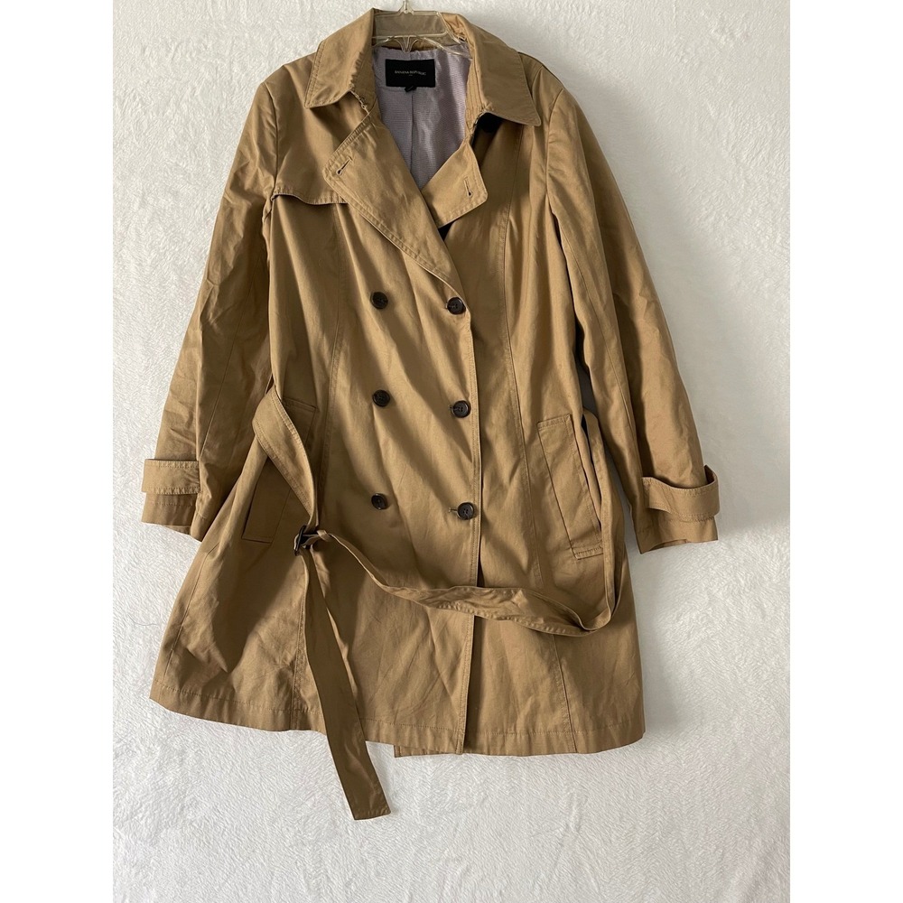 Banana Republic Womens Lg Double Breasted Belted Trench Coat Camel Tan - Picture 2 of 6